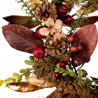 Kurt Adler Berries And Pinecone Burgundy Indoor Christmas Wreath