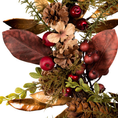 Kurt Adler Berries And Pinecone Burgundy Indoor Wreath