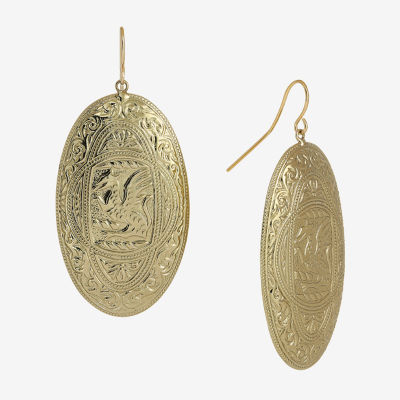 1928 Gold Tone Oval Drop Earrings