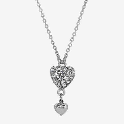 1928 Silver Tone Womens Crystal Alloy Heart Pendant Necklaces