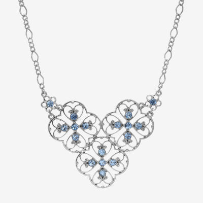 1928 Silver Tone Filigree Crystal 16 Inch Figaro Collar Necklace