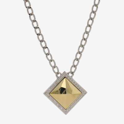 1928 Silver & Gold Tone 16 Inch Link Square Pendant Necklace