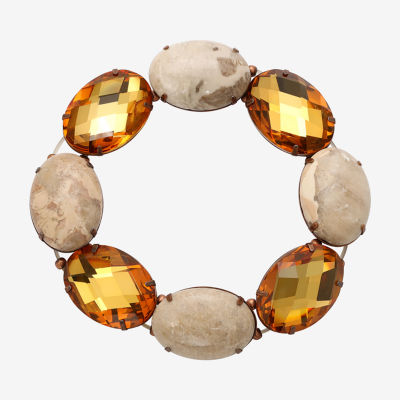 1928 Rose Tone Womens Brown Glass Stretch Bracelet
