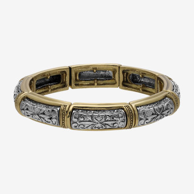 1928 Silver & Gold Tone 7 Inch Casted Stretch Bracelet