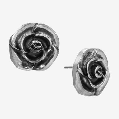 1928 Silver Tone 15mm Flower Stud Earrings