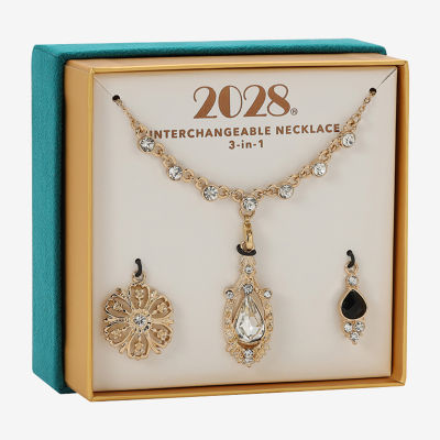 1928 Gold Tone Interchangeable 3-pc. Crystal 16 Inch Link Pendant Necklace Set