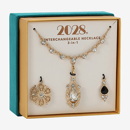 1928 Gold Tone Interchangeable 3-pc. Crystal 16 Inch Link Pendant Necklace Set, One Size, Yellow