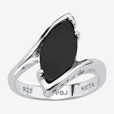 Womens Genuine Black Onyx Sterling Silver Marquise Cocktail Ring