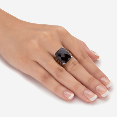 Womens Genuine Black Onyx Sterling Silver Rectangular Cocktail Ring