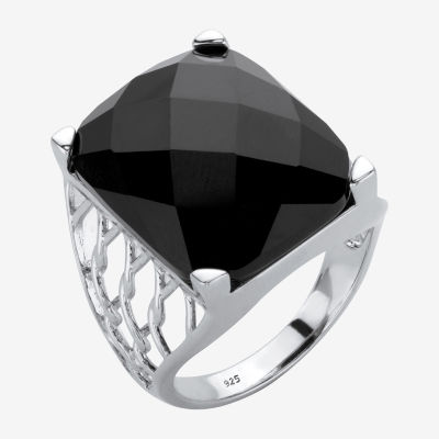 Womens Genuine Black Onyx Sterling Silver Rectangular Cocktail Ring