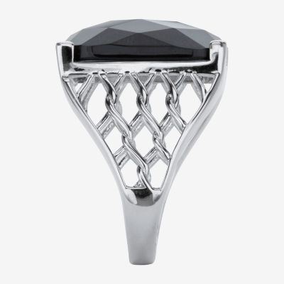 Womens Genuine Black Onyx Sterling Silver Rectangular Cocktail Ring