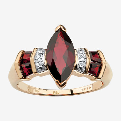 Womens Diamond Accent Genuine Red Garnet 10K Gold Marquise Cocktail Ring