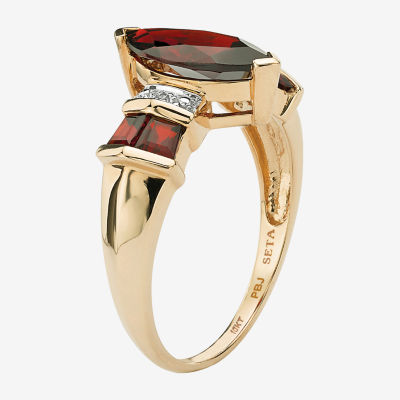 Womens Diamond Accent Genuine Red Garnet 10K Gold Marquise Cocktail Ring