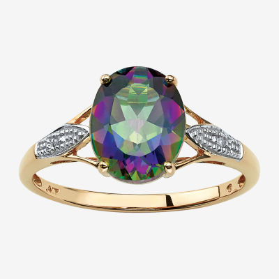 Womens Diamond Accent Genuine Mystic Fire Topaz 10K Gold Oval Cocktail Ring