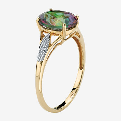 Womens Diamond Accent Genuine Mystic Fire Topaz 10K Gold Oval Cocktail Ring