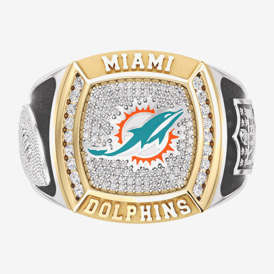 True Fans Fine Jewelry Miami Dolphins Mens 1/2 CT. T.W. Mined White Diamond 10K Two Tone Gold Fashion Ring