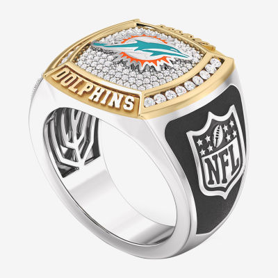 True Fans Fine Jewelry Miami Dolphins Mens 1/2 CT. T.W. Mined White Diamond 10K Two Tone Gold Fashion Ring