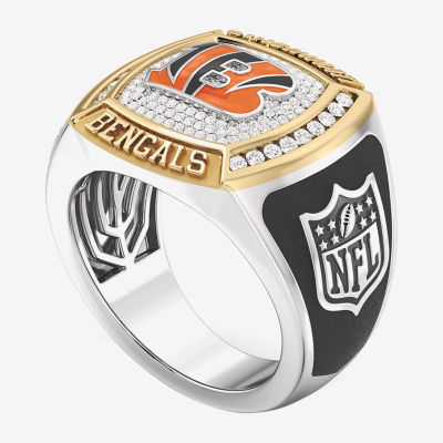 True Fans Fine Jewelry Cincinnati Bengals Mens 1/2 CT. T.W. Natural White Diamond 10K Two Tone Gold Fashion Ring