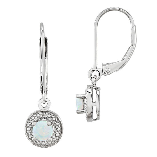 Diamond Accent Lab Created White Opal Sterling Silver Drop Earrings