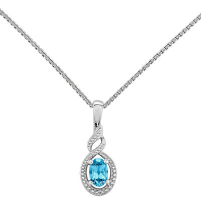 Womens Diamond Accent Genuine Blue Topaz Sterling Silver Pendant Necklace