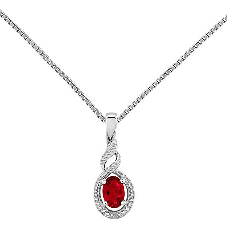 Womens Diamond Accent & Lab Created Ruby Sterling Silver Pendant Necklace, One Size