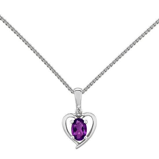Womens Diamond Accent Genuine Purple Amethyst Sterling Silver Heart Pendant Necklace