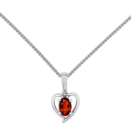 Womens Diamond Accent Genuine Red Garnet Sterling Silver Heart Pendant Necklaces, One Size