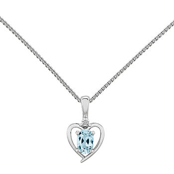 Sterling Silver Genuine Aquamarine Heart and Diamond Necklace Sterling Silver Genuine Aquamarine Heart and Diamond Necklace