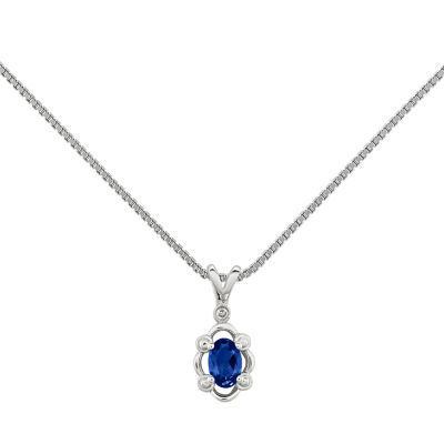 Womens Diamond Accent Lab Created Blue Sapphire Sterling Silver Pendant ...