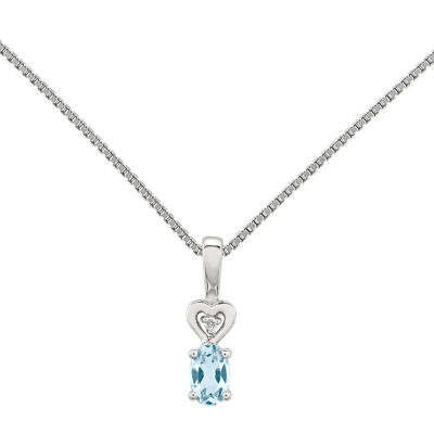 Womens Diamond Accent Genuine Blue Aquamarine Sterling Silver Pendant Necklace