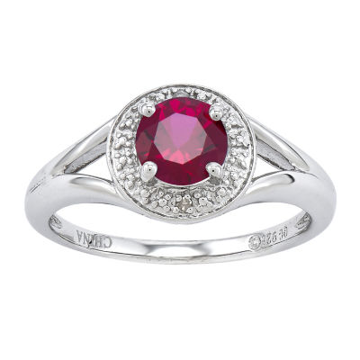 Lead-glass Filled Ruby & Diamond Accent Sterling Silver Halo Ring ...