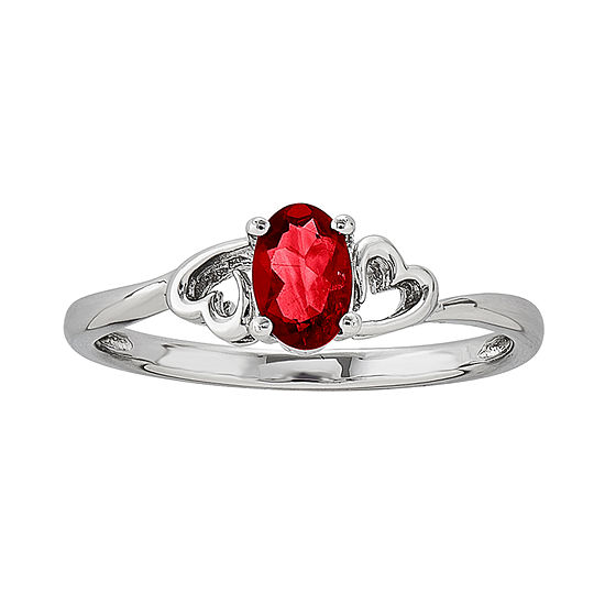 Womens Red Lab Created  Ruby Solitare Ring in Sterling Silver