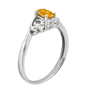 Womens Genuine Yellow Citrine Sterling Silver Heart Oval Solitaire Cocktail Ring