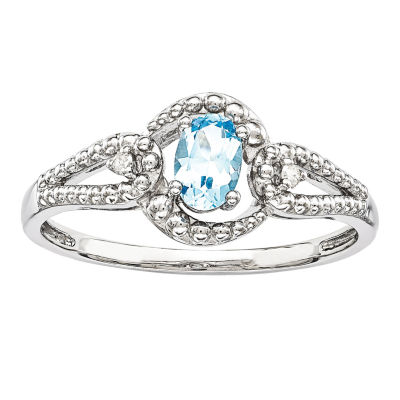 Womens Diamond Accent Genuine Blue Topaz Sterling Silver Oval Halo Cocktail Ring