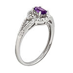 Womens Diamond Accent Genuine Purple Amethyst Sterling Silver Halo Cocktail Ring