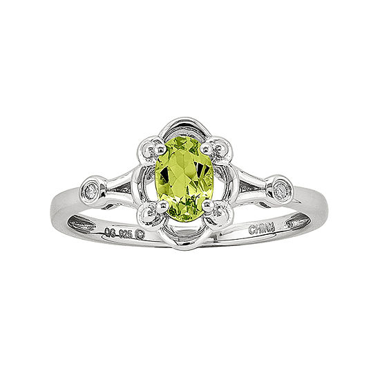 Womens Diamond Accent Genuine Green Peridot Sterling Silver Delicate Cocktail Ring