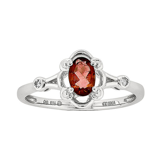 Womens Diamond Accent Genuine Red Garnet Sterling Silver Delicate Cocktail Ring