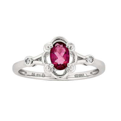 Womens Lab-Created Red Ruby and Diamond Accent Ring Sterling Silver