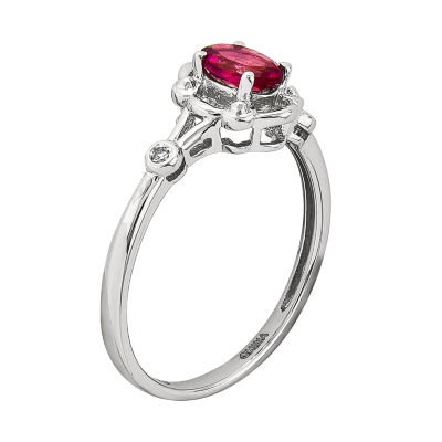 Womens Lab-Created Red Ruby and Diamond Accent Ring Sterling Silver