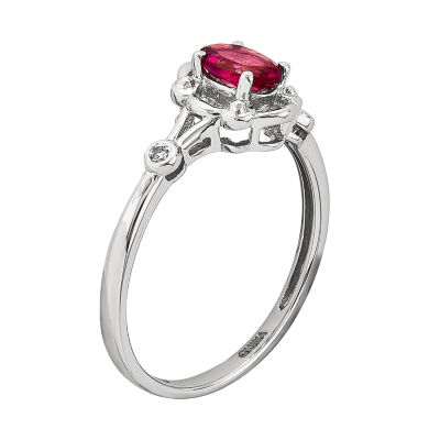 Womens Lab-Created Red Ruby and Diamond Accent  Ring Sterling Silver