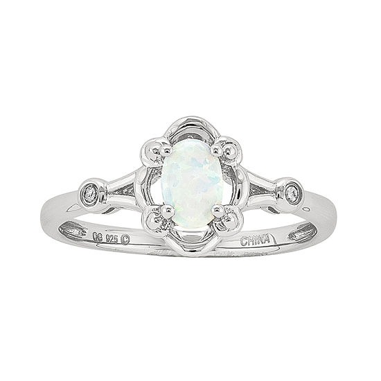 Womens Diamond Accent Lab Created White Opal Sterling Silver Delicate Cocktail Ring