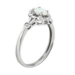 Womens Diamond Accent Lab Created White Opal Sterling Silver Delicate Cocktail Ring
