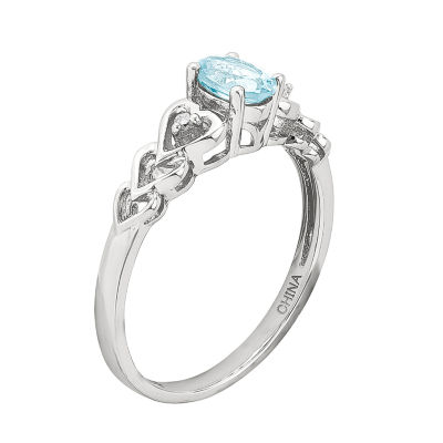 Womens Diamond Accent Genuine Blue Aquamarine Sterling Silver Delicate Cocktail Ring