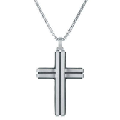 Mens Stainless Steel Cross 24 Inch Pendant Necklace