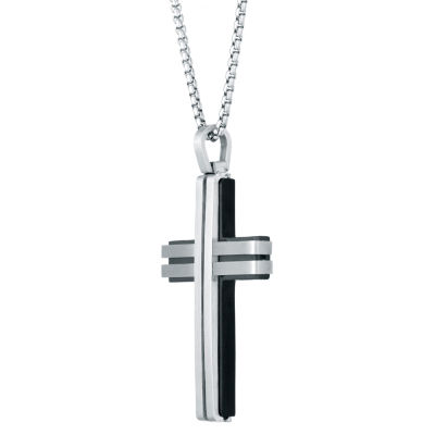 Mens Stainless Steel Cross 24 Inch Pendant Necklace