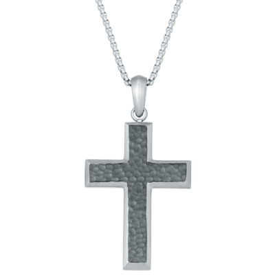 Mens Stainless Steel Cross 24 Inch Pendant Necklace