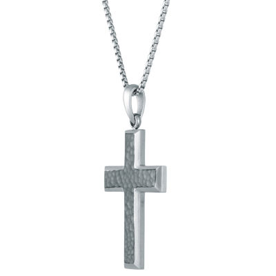 Mens Stainless Steel Cross 24 Inch Pendant Necklace