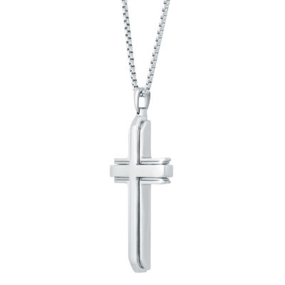 Mens Stainless Steel Cross 24 Inch Pendant Necklace