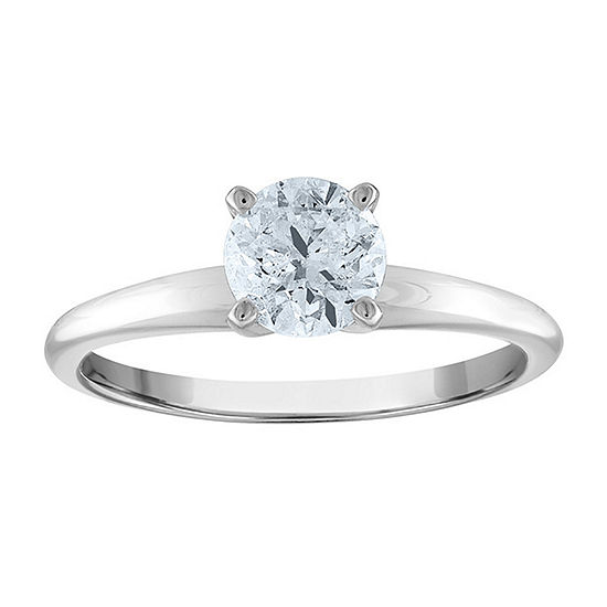 Deluxe Collection Womens 1 CT. T.W. Genuine White Diamond 14K White Gold Round Solitaire Engagement Ring