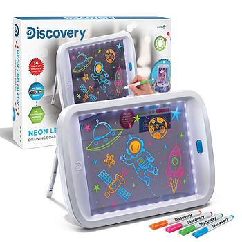 Discovery Kids Neon LED Glow Drawing Board With 4 Fluorescent Markers,  5-piece, Age 6+